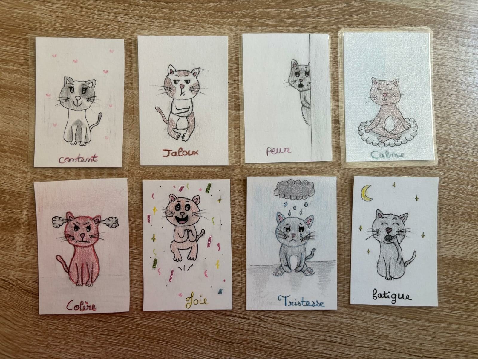 Jeu de 8 cartes, pour aider l'enfant à identifier son humeur et ses émotions, fait par Alicia